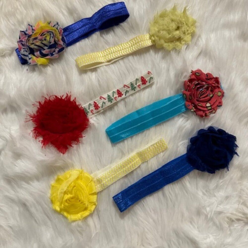 Bundle (6) of 2" Shabby Flowers on FOE Headband  HB8265  Handmade NWT Boutique